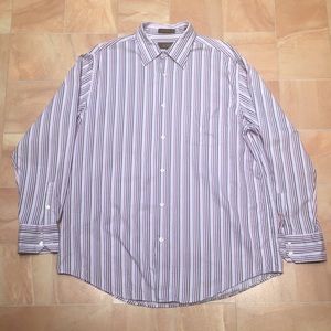 Tasso Elba Men's Purple & White Striped Long Sleeve Button Down Dress Shirt
